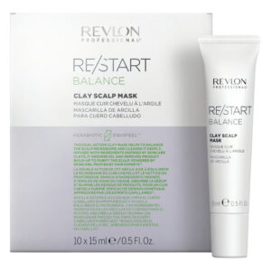 Opakowanie i tubka Revlon RE/START Balance Clay Scalp Mask – maska do skóry głowy
