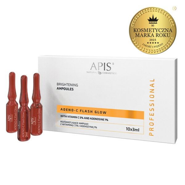 5901810052522_1 nagroda Rozświetlające ampułki do twarzy z witaminą C i adenozyną ADENO-C Flash Glow 10 × 3 ml Apis Professional